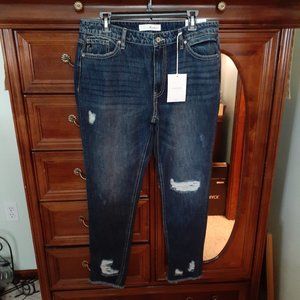 Kancan Jeans Medium Wash Distressed Boyfriend Fringed- Size 11/29L - New w/tags